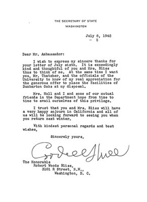 Letter from Cordell Hull to Robert Woods Bliss, 8 July 1942
