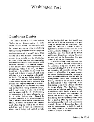 “Dumbarton Doubts,” The Washington Post, 6 August 1944