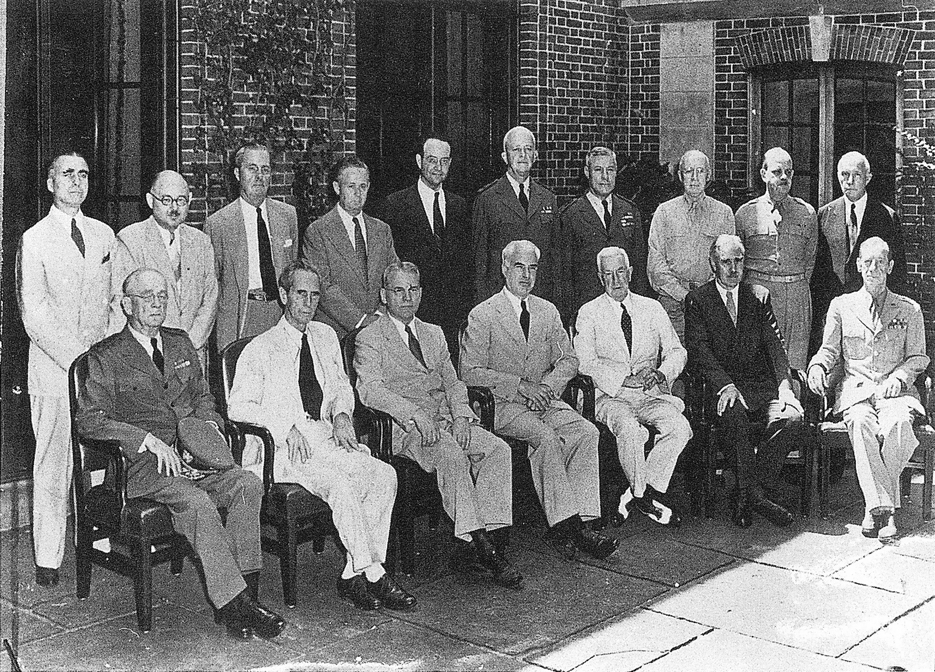 Members of the American delegation to the Dumbarton Oaks Conversations in front of the Music Room, 19 August 1944