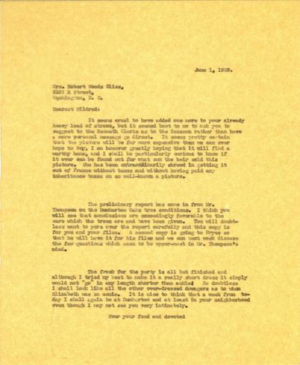 Beatrix Farrand to Mildred Bliss, June 1, 1939