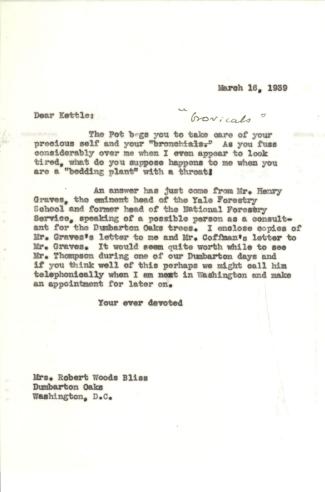 Beatrix Farrand to Mildred Bliss, March 16, 1939