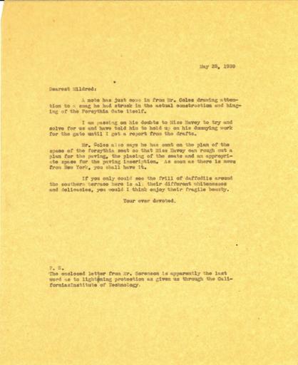 Beatrix Farrand to Mildred Bliss, May 25, 1939