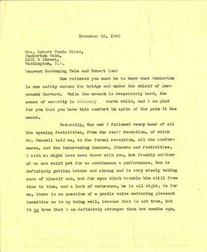 Beatrix Farrand to Mildred Bliss, November 13, 1940