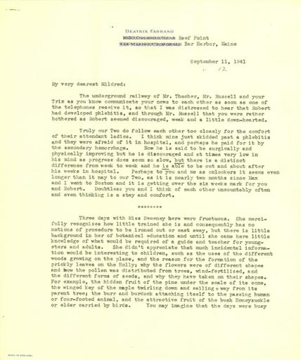 Beatrix Farrand to Mildred Bliss, September 11, 1941