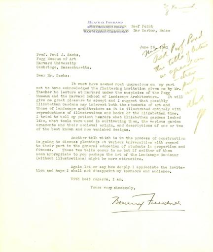 Beatrix Farrand to Paul J. Sachs, June 25, 1941
