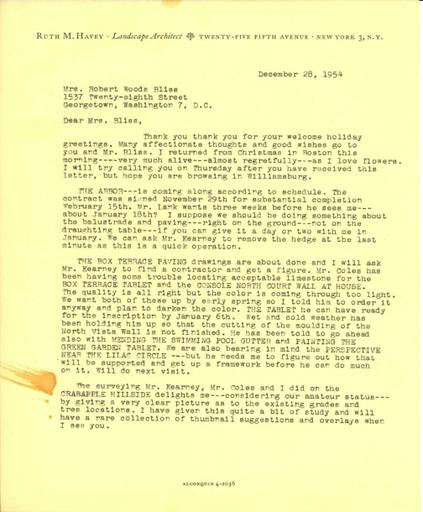 Ruth Havey to Mildred Bliss, December 28, 1954