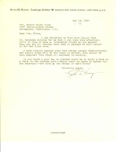 Ruth Havey to Mildred Bliss, May 13, 1960