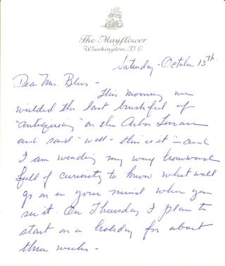 Ruth Havey to Mildred Bliss, October 13, 1956