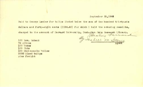 Account of payment to George Lawler (Firm) by Beatrix Farrand, September 25, 1944 (2)