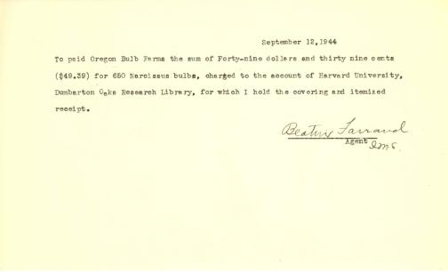 Account of payment to Oregon Bulb Farms by Beatrix Farrand, September 12, 1944 (1)