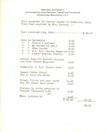 Expense report for Beatrix Farrand, 1949