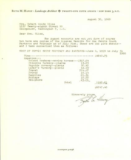 Expense report from Ruth Havey to Mildred Bliss, August 30, 1960