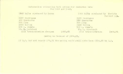 Information concerning bulb prices for Dumbarton Oaks for 1945 and 1946