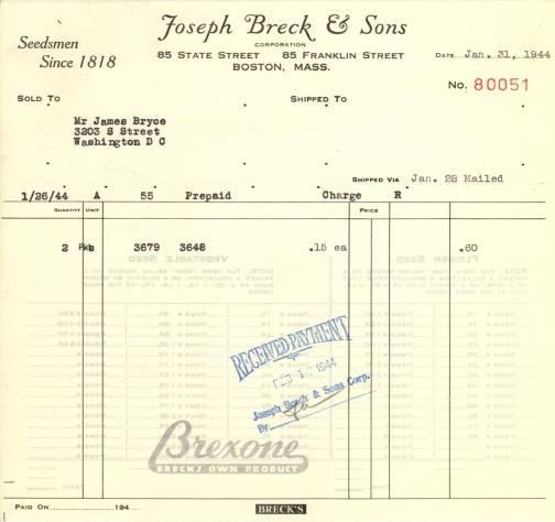Itemized receipt from Joseph Breck & Sons to Beatrix Farrand, January 31, 1944