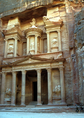 Rock-cut façade of a tomb or funerary temple known as el-Khaznat el-Faroun, “The Pharoah’s Treasury.”