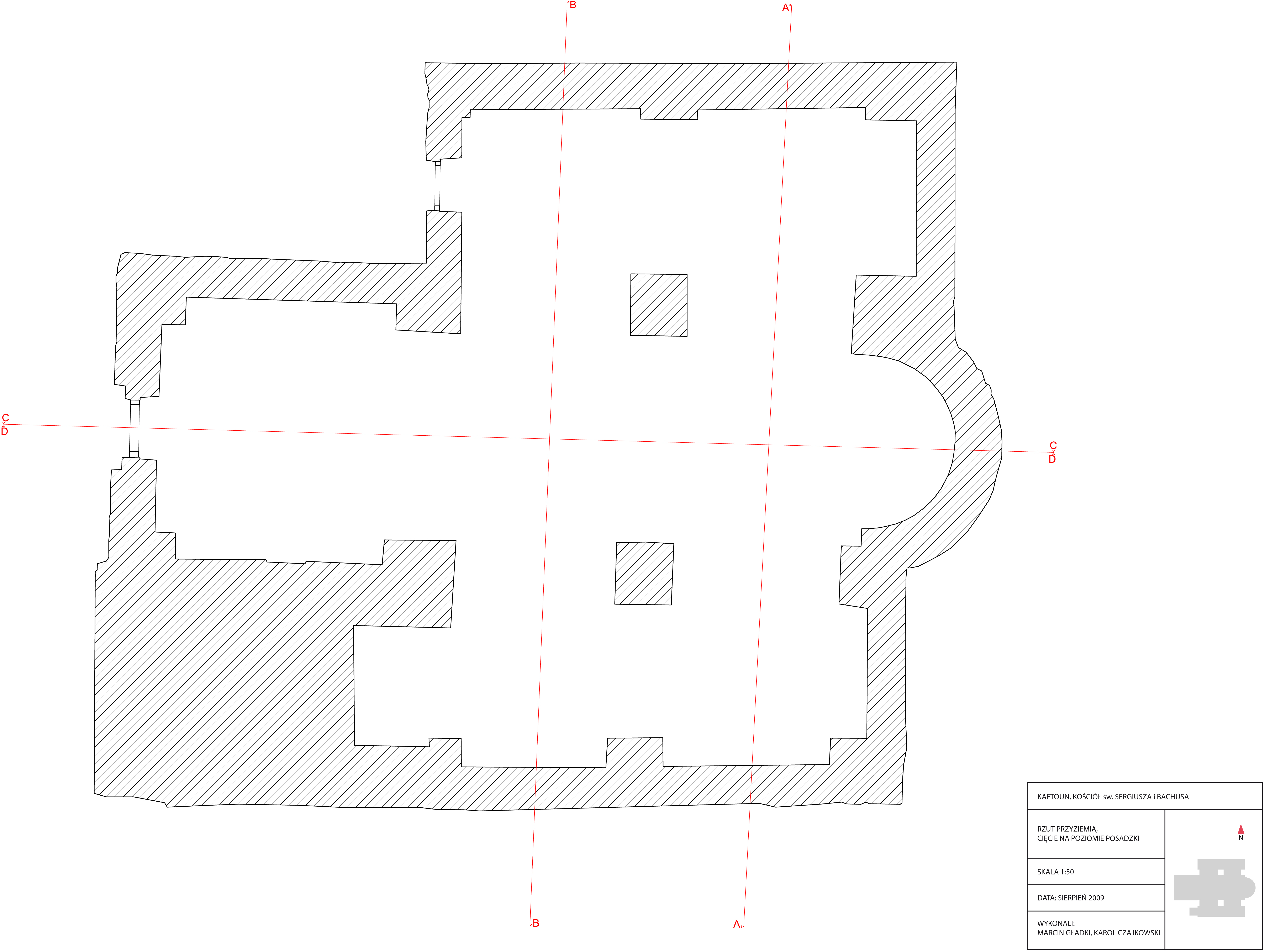 Fig. 8: Ground plan of the church with cross sections (Waliszewski and Chmielewski 2009–2010)