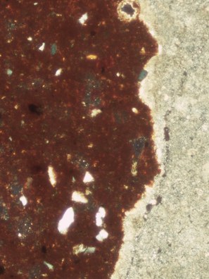 Fig. 11: Thin section of sample Kaf 1A, clay and plaster layer.