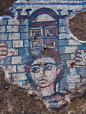 Fig. 2: Mosaic showing Samson carrying the gate of Gaza on his shoulders.
