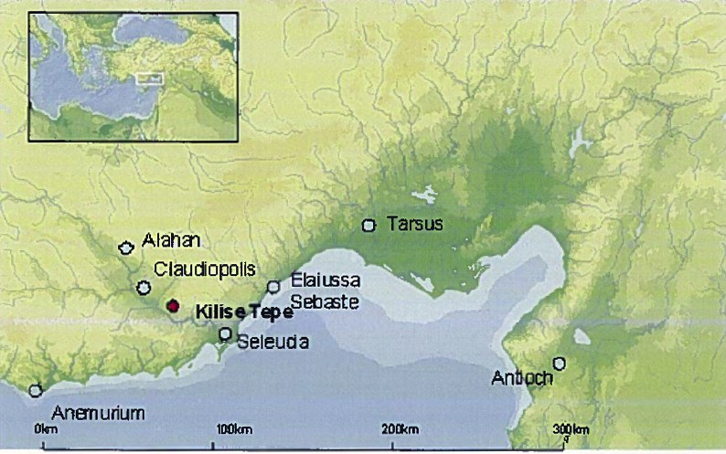 Fig. 1: Map of Cilician region showing Kilise Tepe and other sites in the Goksu Valley (M. Jackson).