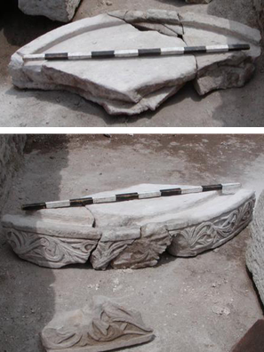 Fig. 16: Parts of the round block thought to be from a large ambo in the nave.