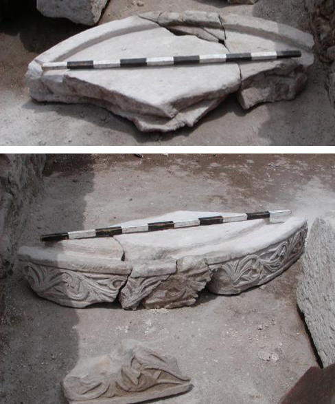 Fig. 16: Parts of the round block thought to be from a large ambo in the nave (Snively 2009–2010)