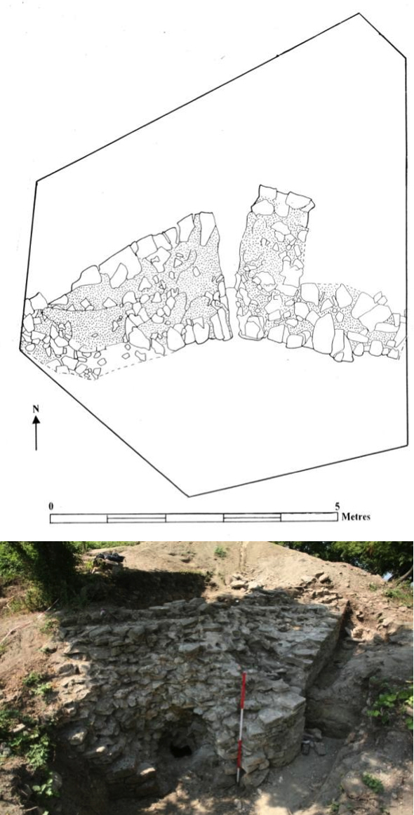 Figs. 14–15: Plan of the northeastern corner with external buttress, area B3 (top). Northeastern corner of the defenses (bottom) (Poulter 2010–2011)