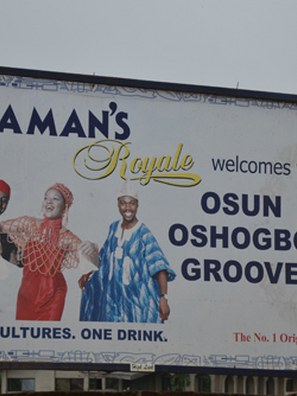 Fig. 13a: The billboard of a multinational gin beverage company at the entrance of Osun Grove.