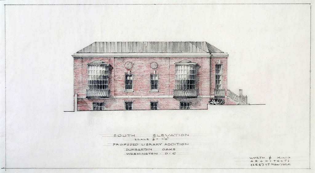 Frederic Rhinelander King, South Elevation, Proposed Library Addition. Archives, AR.AD.MW.GL.002, Dumbarton Oaks Research Library and Collection.