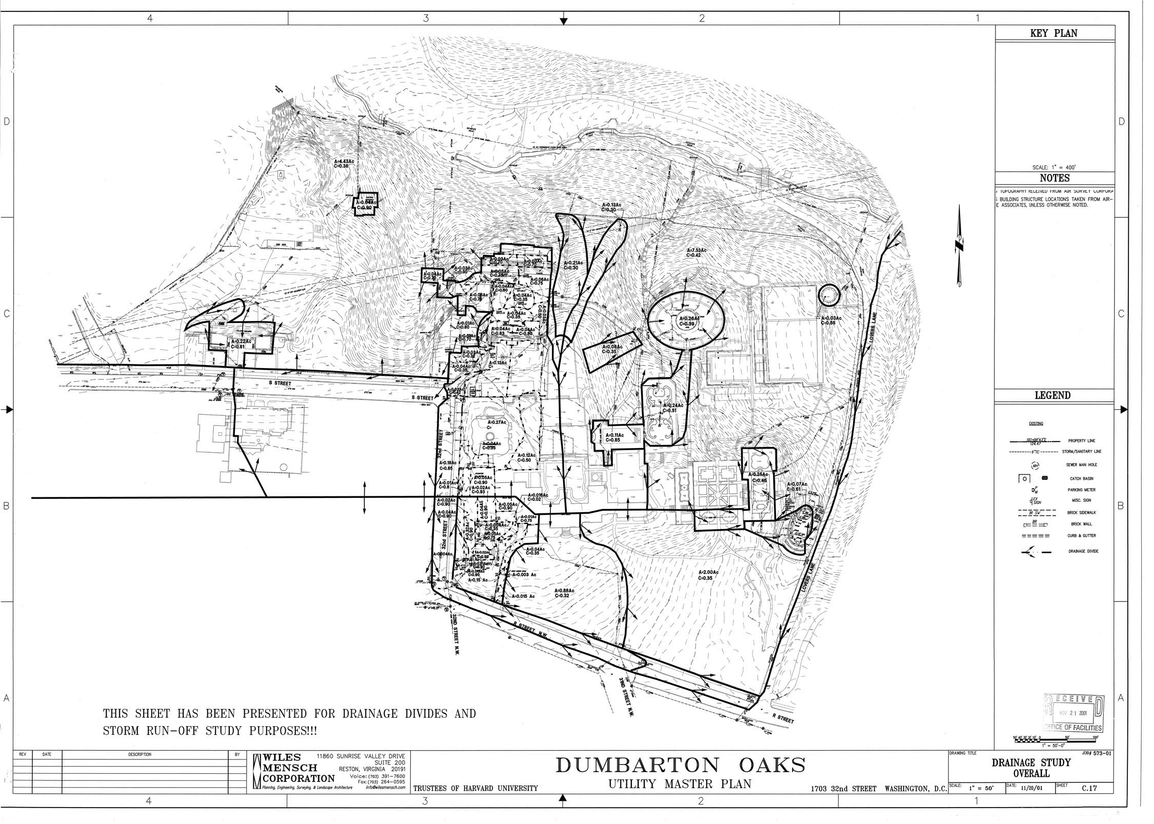 Wiles Mensch Corporation, Dumbarton Oaks Utility Master Plan, Drainage Study Overeall. Dumbarton Oaks Archives, AR.AP.GG.SP.36.017