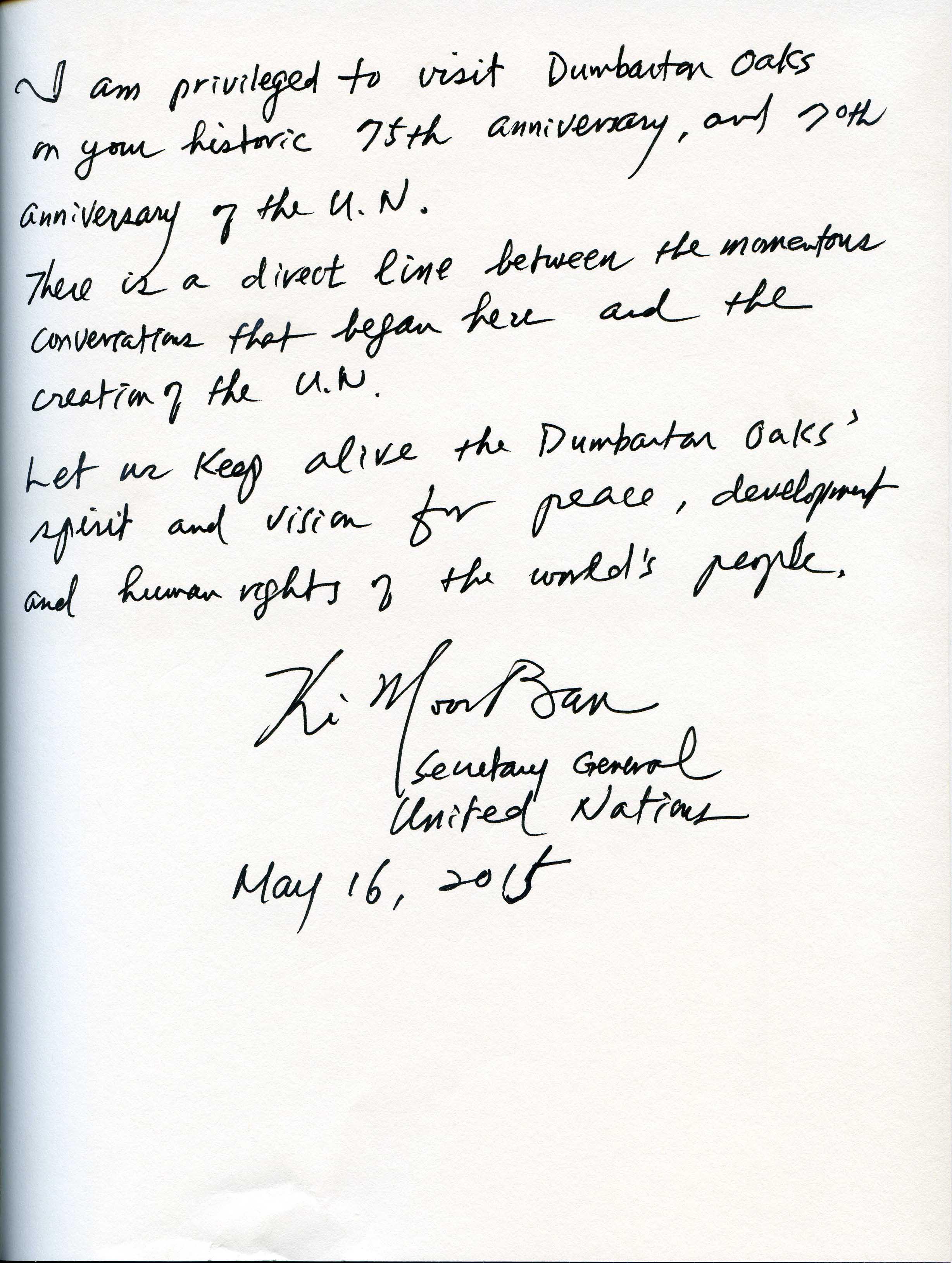 Guest Book Page Signed by United Nations Secretary General Ban Ki-Moon (AR.OB.Misc.067)