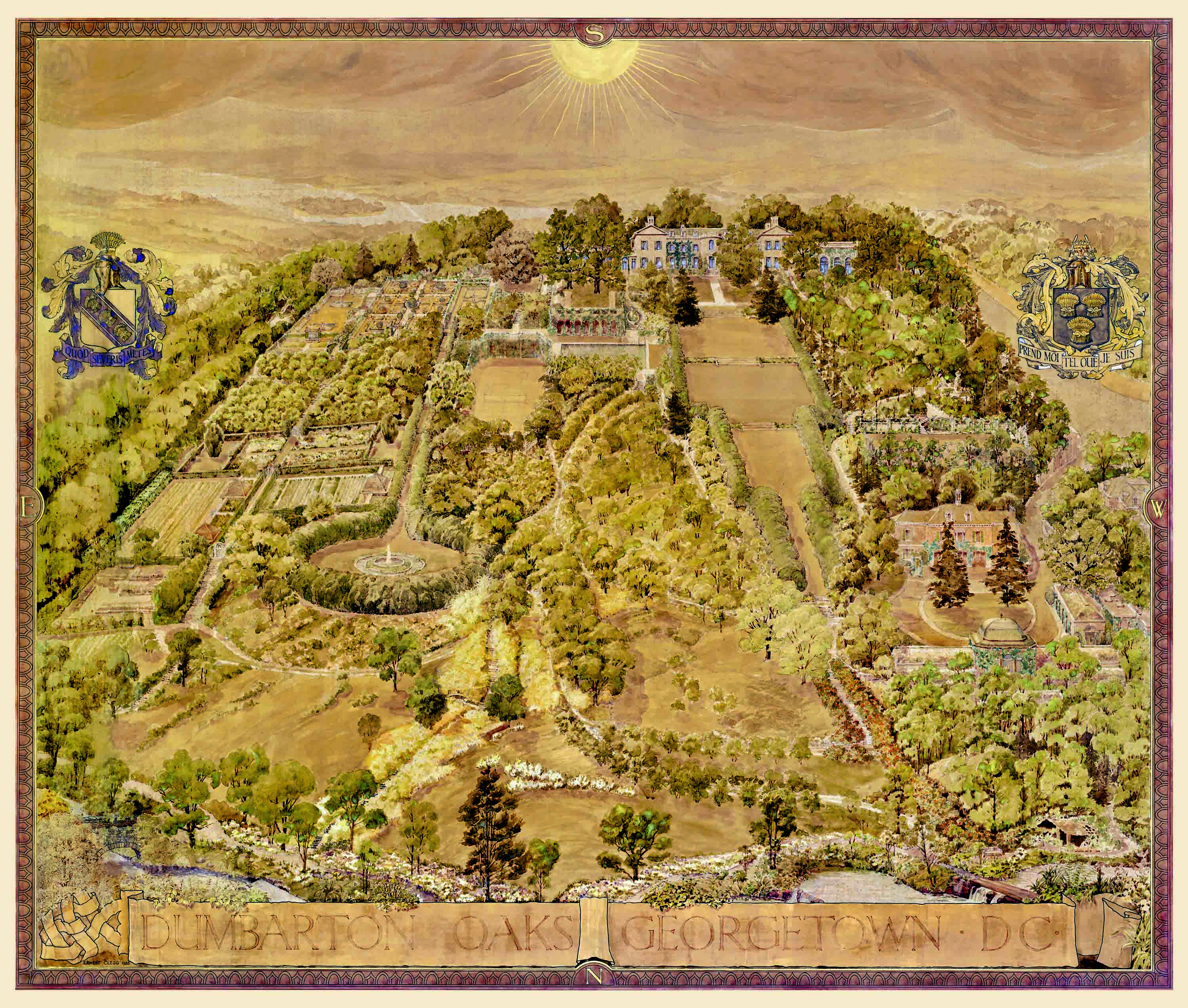 Ernest Clegg Map Of The Dumbarton Oaks Gardens 1935 Dumbarton