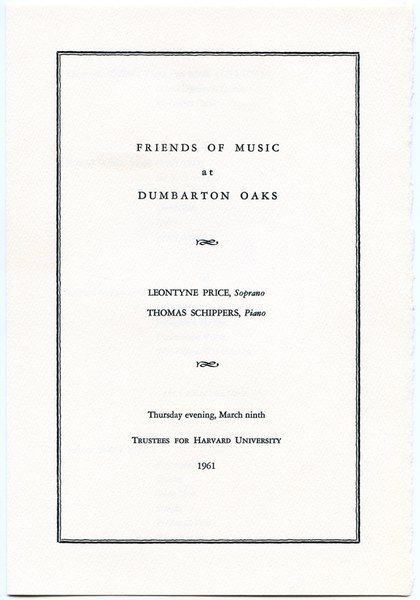 Leontyne Price Concert at Dumbarton Oaks, March 9, 1961.