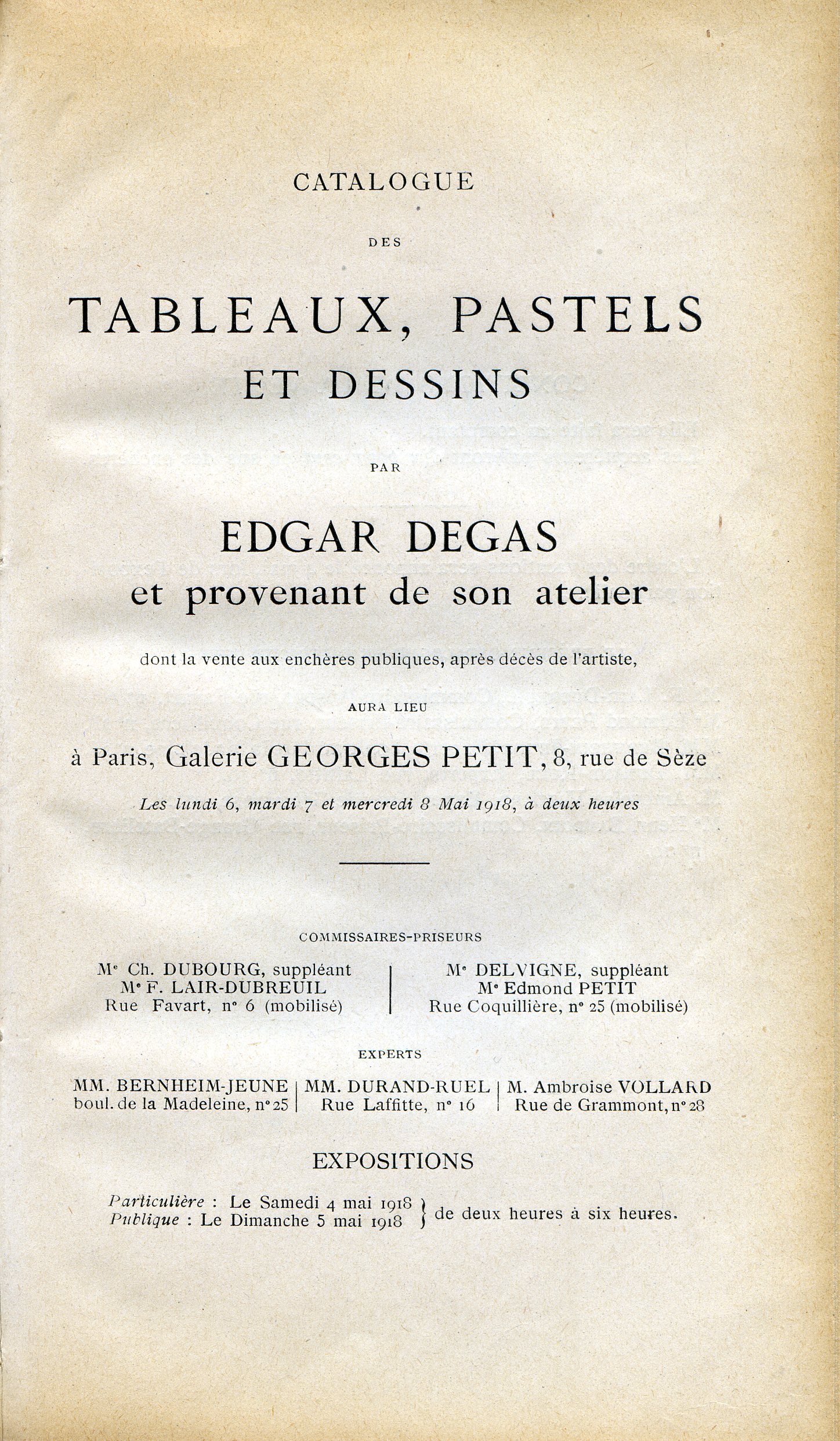 Title page of the catalogue Atelier Edgar Degas (1re Vente).