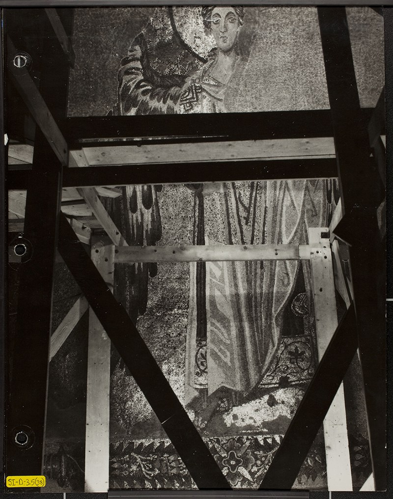 Archangel, south, entire figure seen through scaffold, 1938, MS.BZ.004-03-01-02-016-029, The Byzantine Institute and Dumbarton Oaks Fieldwork Records and Papers, ca. late 1920s-2000s, Image Collections and Fieldwork Archives, Dumbarton Oaks, Trustees for Harvard University, Washington, D.C. 