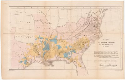 Frederick Law Olmsted, A Map of the Cotton Kingdom and Its Dependencies in America, 1862, London, England. Courtesy of Cornell University–PJ Mode Collection of Persuasive Cartography.