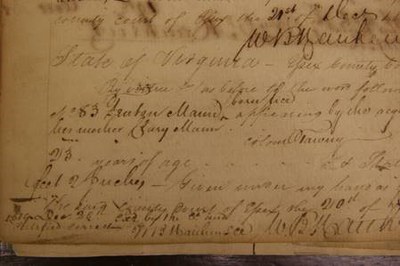 Free register of Fenton Mann, Essex County, VA, 1819