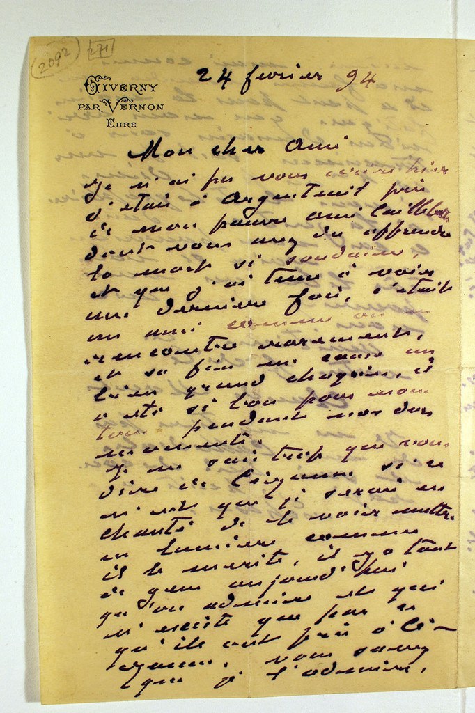 Page one of letter from Claude Monet to unknown recipient, February 24, 1894