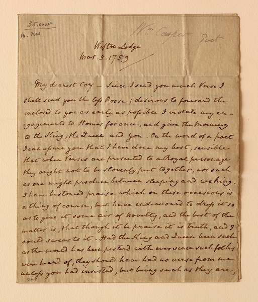 William Cowper to Lady Hesketh, March 5, 1789