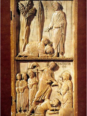 (2) Diptych panel with Christ Meeting the Marys in the Garden and the Descent into Hell