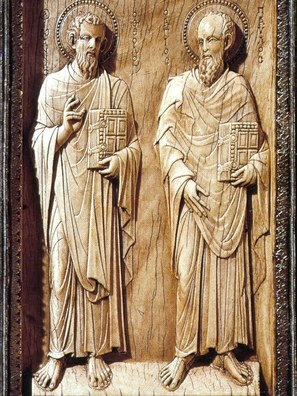 (4) Ivory panel representing John the Evangelist and Saint Paul