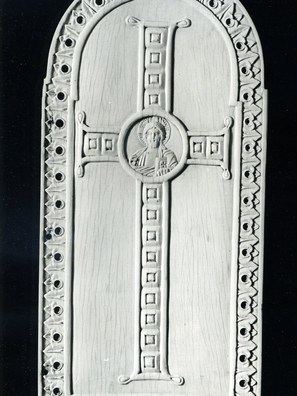 (3) Diptych panel with a gemmed cross centered by a medallion of the blessing Christ