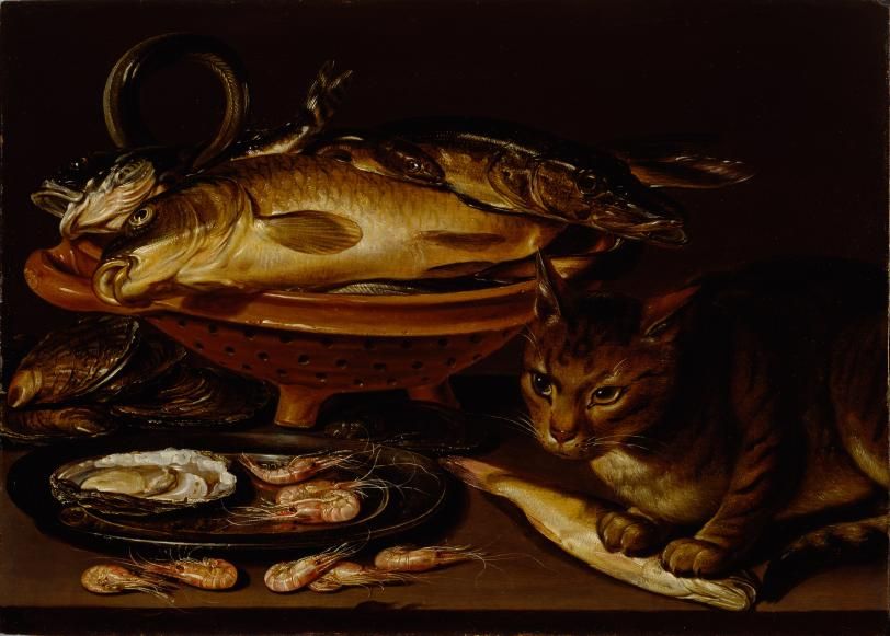Clara Peeters, Still Life with Fish and Cat, after 1620. NMWA, Gift of Wallace and Wilhelmina Holladay. Wikimedia Commons.