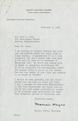 Letter from Marian Hayes to Seth Gano, February 7, 1951