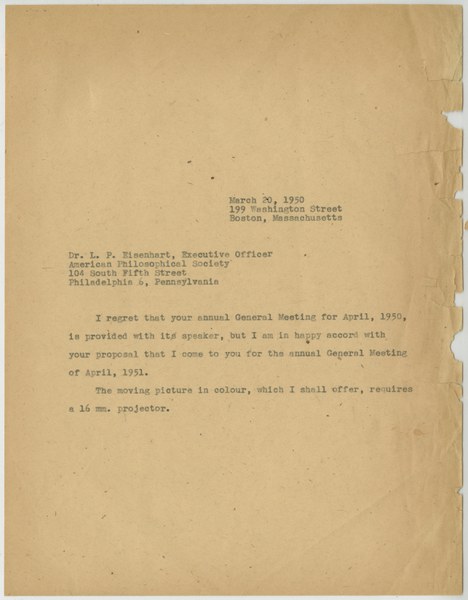 Letter from Thomas Whittemore to L. P. Eisenhart, March 20, 1950