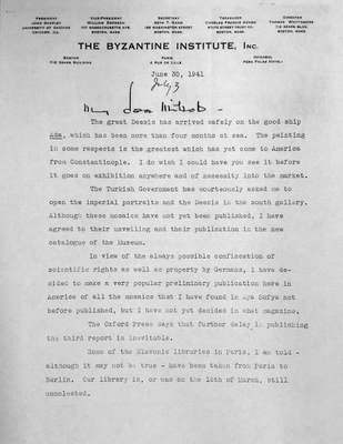 Letter from Thomas Whittemore to Mildred Bliss, July 3, 1941
