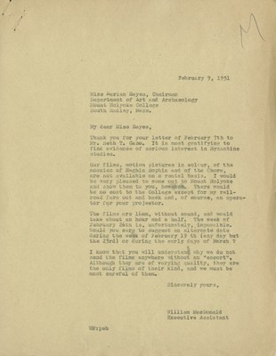 Letter from William MacDonald to Marian Hayes, February 9, 1951