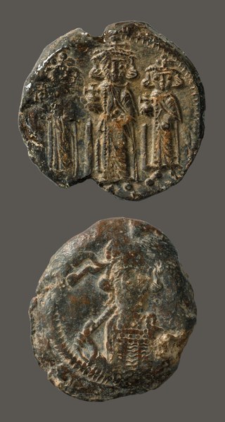 Constantine IV, Herakleios, and Tiberios (top, BZS.1955.1.4259), and Constantine IV (bottom, BZS.1955.1.4264)