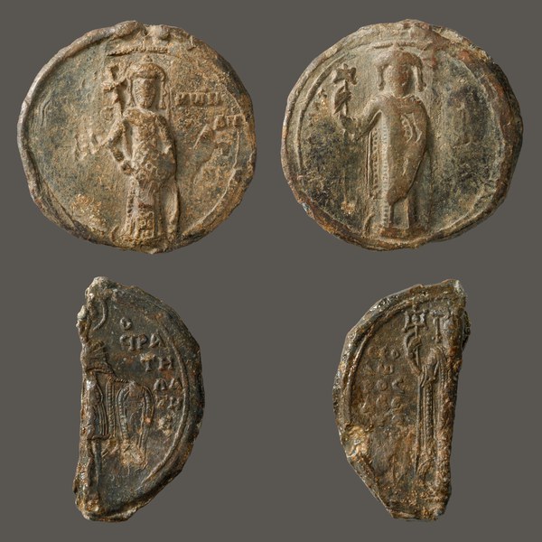 St. Constantine, Alexios III, issued 1195–1203 (BZS.1958.106.608); St. Theodore, Theodore I, issued 1208–22 (BZS.1955.1.4355)