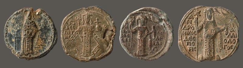 John II Komnenos, issued 1118–43 (BZS.1951.31.5.1694), John III Doukas Vatatzes, issued 1222–54 (BZS.1951.31.5.1700), Andronikos II Palaiologos, issued 1282–1328 (BZS.1951.31.5.1703), and Andronikos III Palaiologos, issued 1328–41 (BZS.1951.31.5.1702)