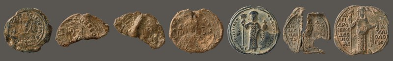 Nikephoros I and Staurakios, issued 803–11 (BZS.1955.1.4276); Michael III and Theodora, issued 843–56 (BZS.1955.1.4284); Constantine VII and Zoe, issued 918/19 (BZS.1958.106.573); Nikephoros III, issued 1078–81 (BZS.1951.31.5.9); Alexios III, issued 1195–1203 (BZS.1958.106.614); Andronikos III, issued 1328–41 (BZS.1951.31.5.1702)